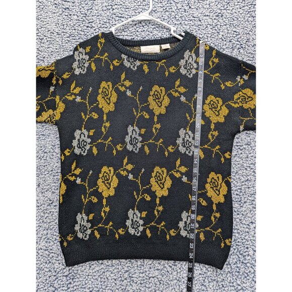 VTG Margules Floral Sweater Size Medium Metallic Knit Cottagecore 90s Black Gold - Picture 8 of 10